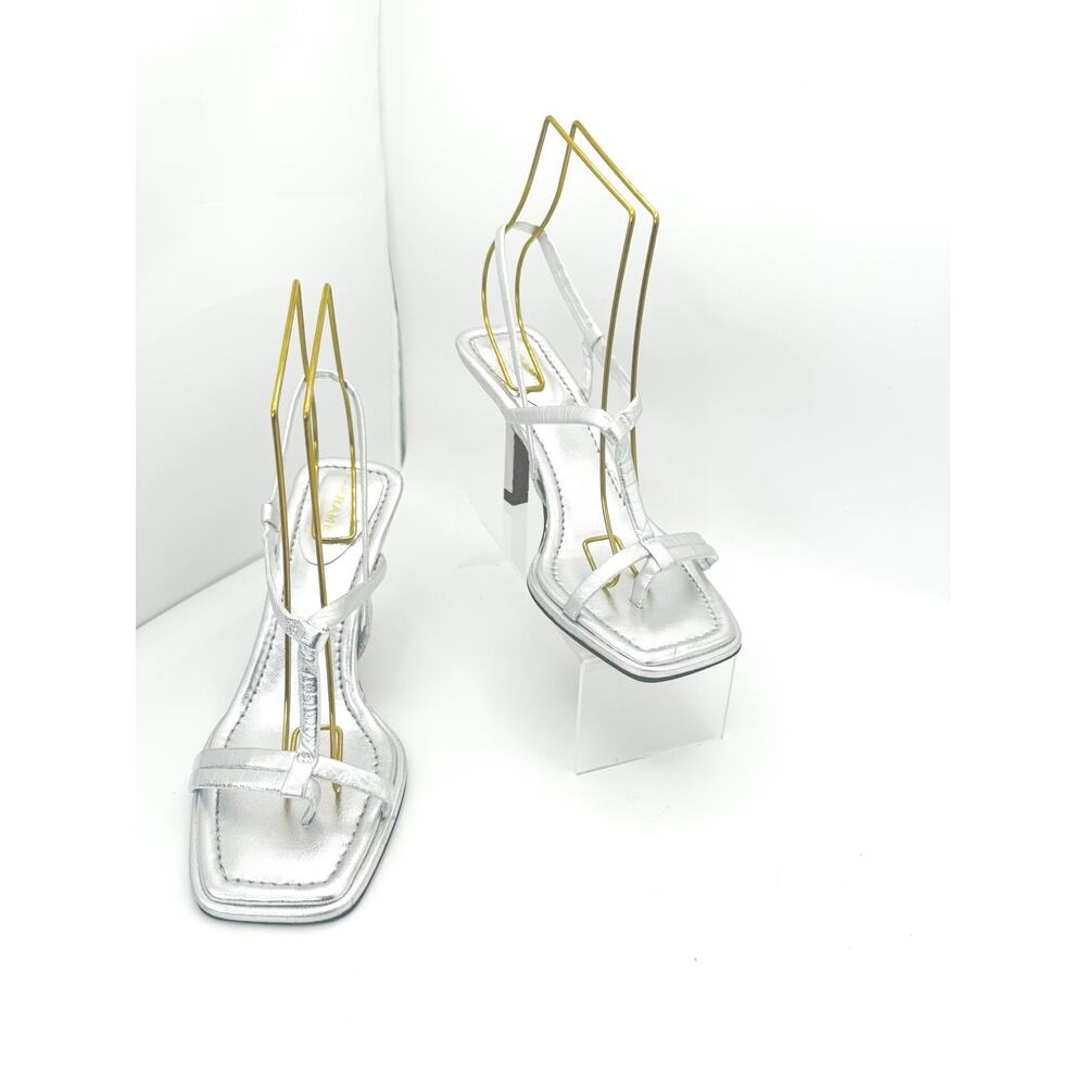 FRAME Le Addison Silver Metallic Strappy Sandals Minimal Chic Size 37
